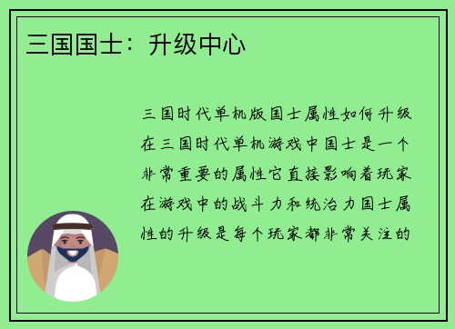 三国国士：升级中心